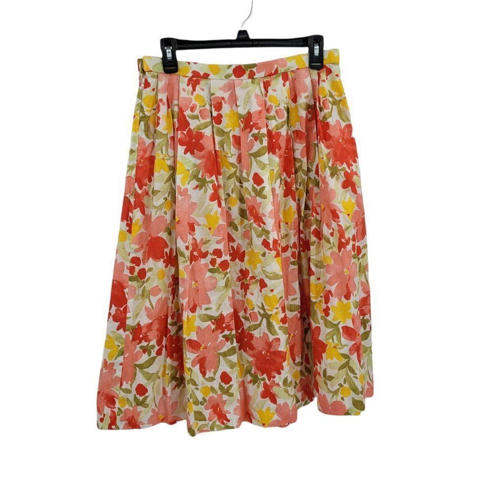 70's Handmade Boho Cottagecore Bright Pink Yellow Floral Full Prairie Skirt Sz M